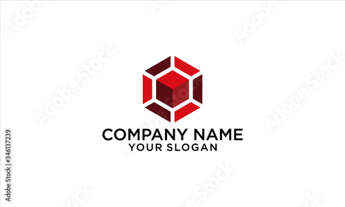 combination of block and hexagon logo designs