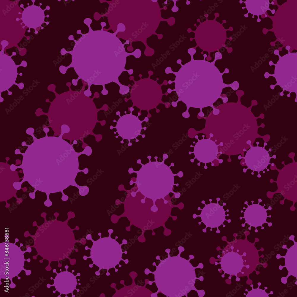 Seamless coronavirus COVID-19 patterns for print on demand for fabric, shirts, masks or to be used in web banners and websites. Vector illustration with realistic flu cells.
