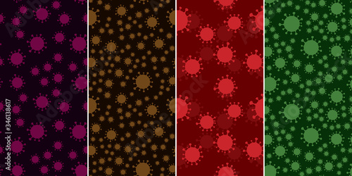 Seamless coronavirus COVID-19 patterns for print on demand for fabric, shirts, masks or to be used in web banners and websites. Vector illustration with realistic flu cells.