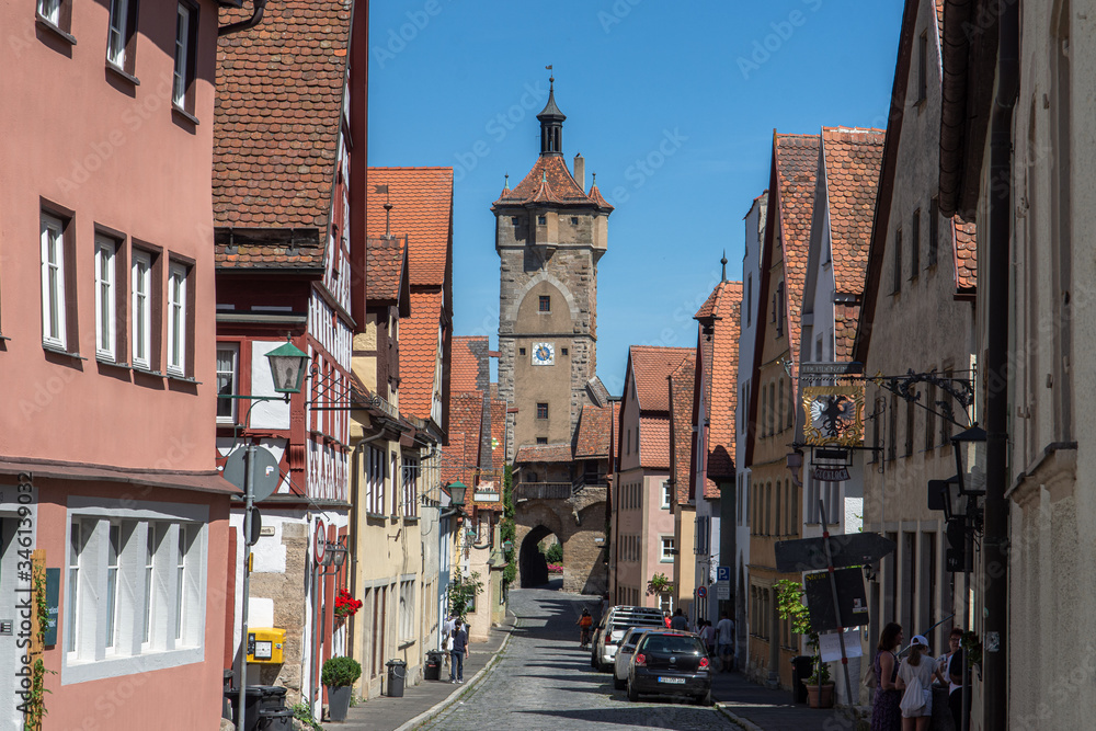 beautiful streets in Rothenburg ob der Tauber with traditional German houses