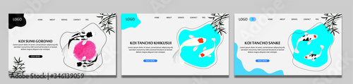 Flat vector web banners on the theme of Fish Koi. Flat Vector Illustration. Flat Design Background. Web vector illustration. Vector Background. Landing Page Illustration.