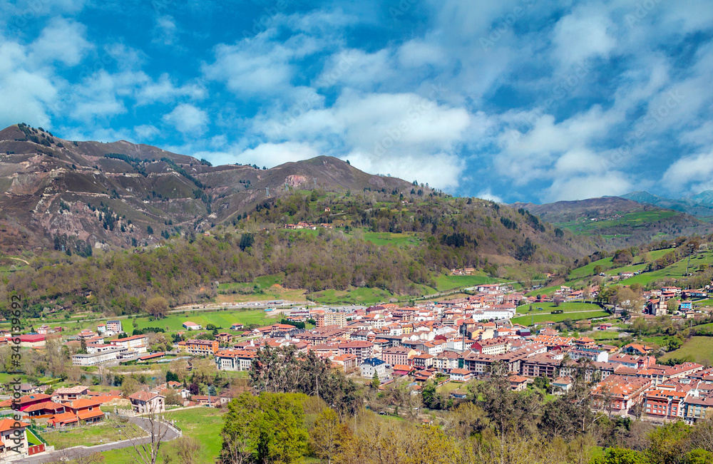 Cangas de Onis village in Asturias in the north of Spain in a sunny day