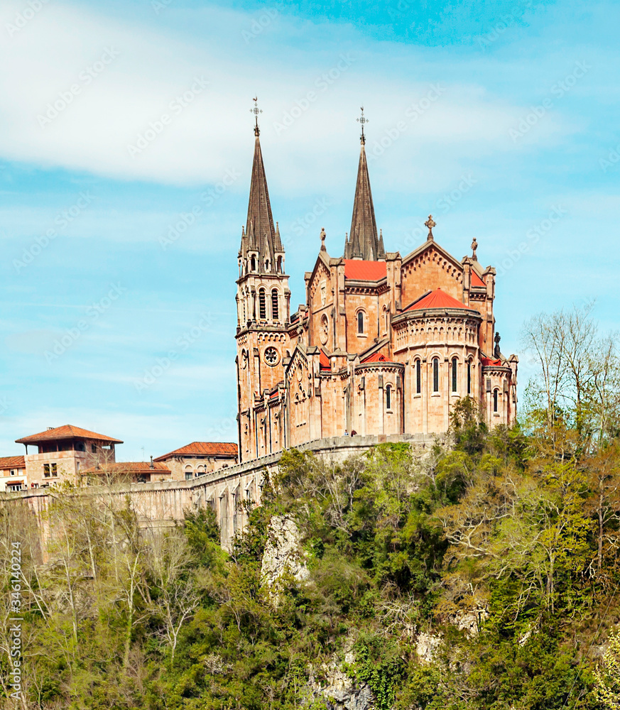 Covadonga Church in Asturias in the north of Spain in a sunny day