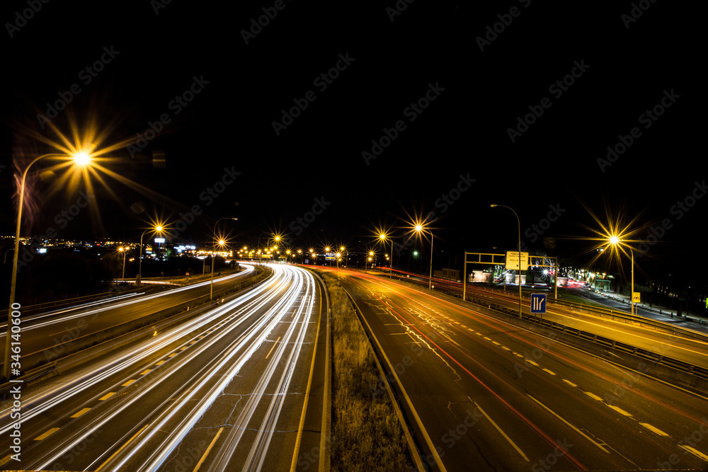 vehicle blast on the road at night in long exposure photography