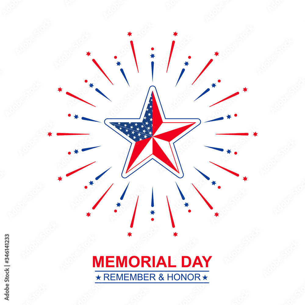 Vector Memorial Day with star in national flag colors. Illustration, isolated on white background