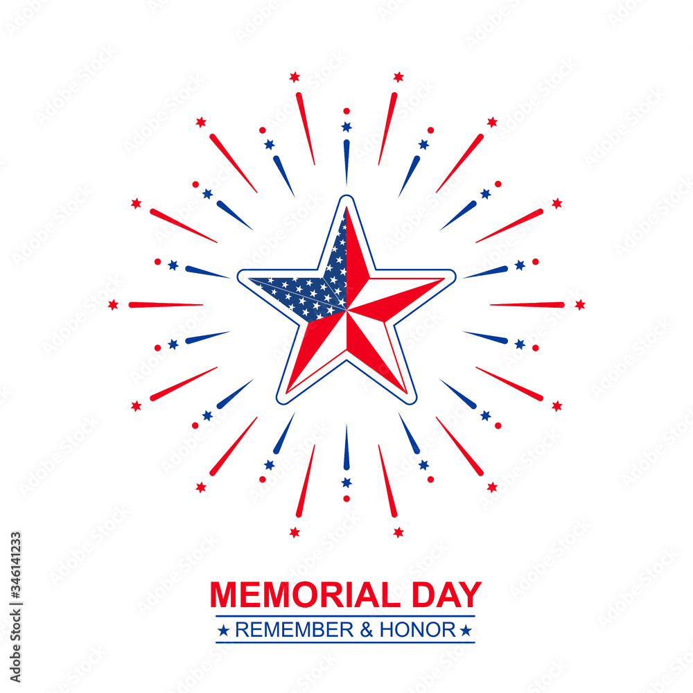 Fototapeta premium Vector Memorial Day with star in national flag colors. Illustration, isolated on white background