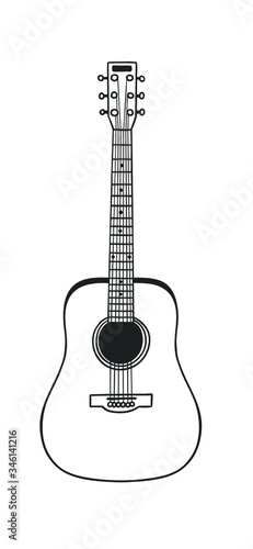 Hand drawn interior objecton white background.Vector Cozy Line Illustration. Creative art work. Doodle drawing acoustics guitar