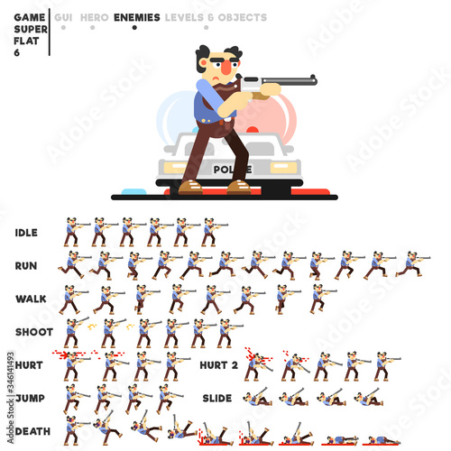 Animation of an 80th criminal guy with a gun for creating a video game