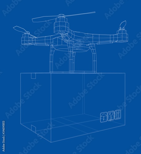Delivery drone concept outline. Vector