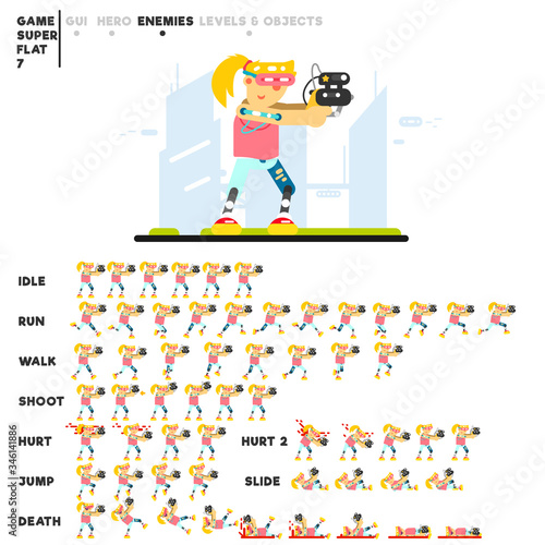 Animation of an advanced futuristic girl with a pistol for creating a video game