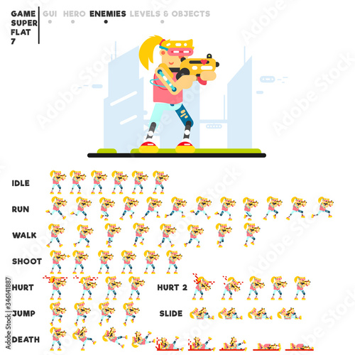 Animation of an advanced futuristic girl with a rifle for creating a video game