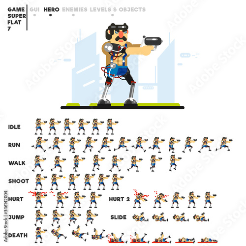 Animation of a futuristic man with a pistol for creating a video game