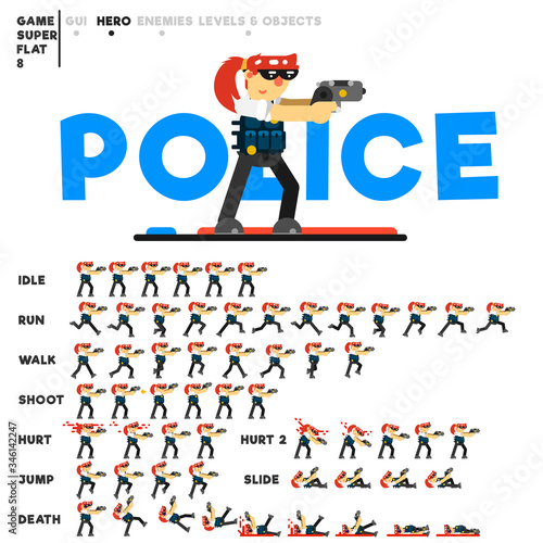 Animation of a police girl with a pistol for creating a video game