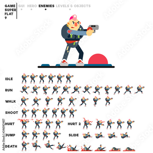 Animation of a punk with a pistol for creating a video game