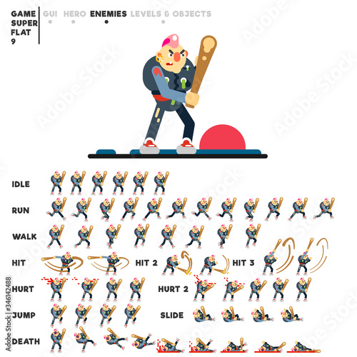 Animation of a punk with a bat for creating a video game