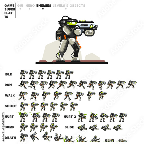 Animation of a robot with a rifle for creating a video game