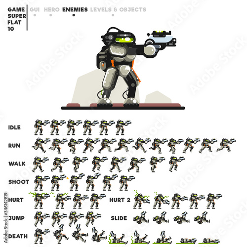 Animation of a robot with a pistol for creating a video game