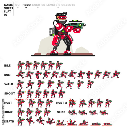 Animation of an advanced soldier with a minigun for creating a video game