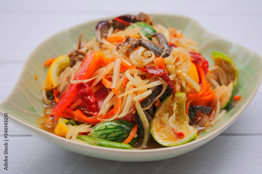 Thai food (Som Tum), spicy green papaya salad