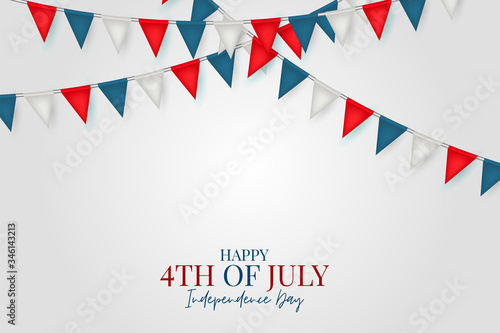 4th of July Independence day celebration banner. USA national holiday design concept with bunting flags. Vector illustration.