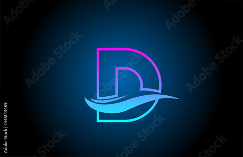 D blue and pink alphabet letter logo icon for business and company with simple line design