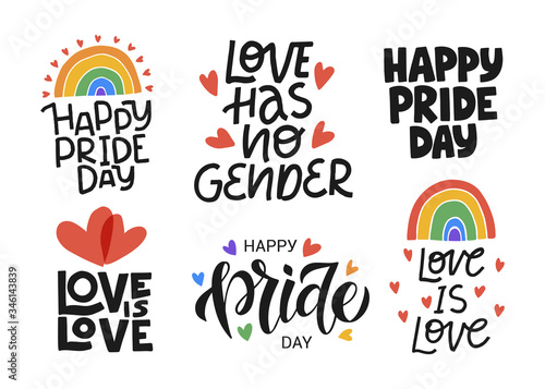 LGBT vector illustration set. Concept for pride community. Hand drawn modern lettering quote
