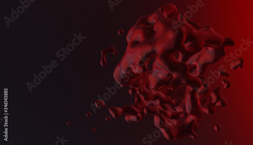 Fototapeta Naklejka Na Ścianę i Meble -  Splashes of red liquid blood on dark and black background, 3d render