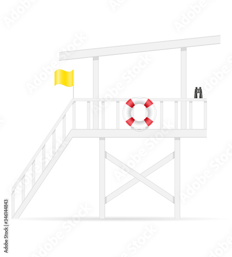 beach lifeguard tower to save drowning people vector illustration
