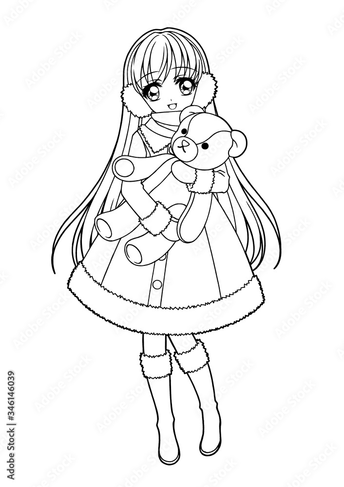 Fototapeta premium Coloring book illustration for girls