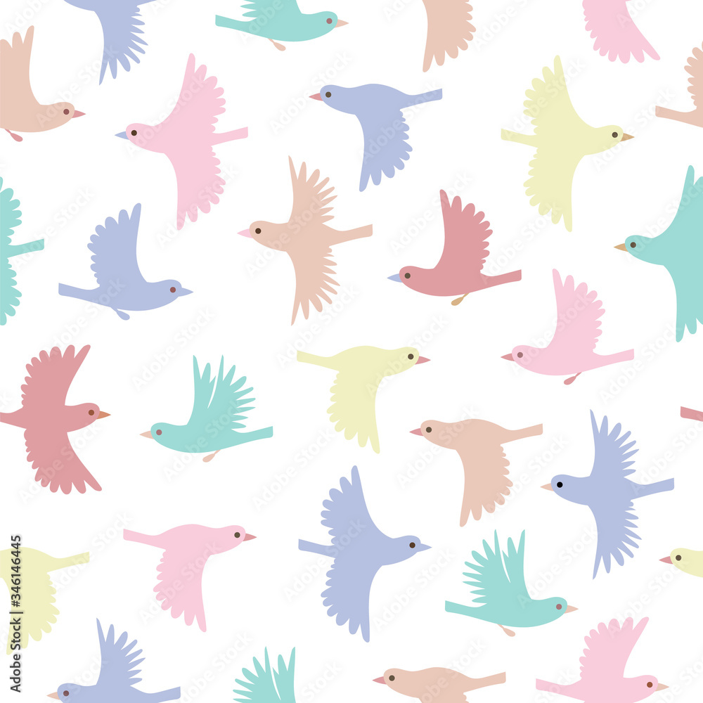 Obraz premium Little birds seamless pattern. Color vector background.