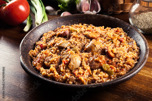 Chicken jambalaya - spicy rice with chicken a nd sausage