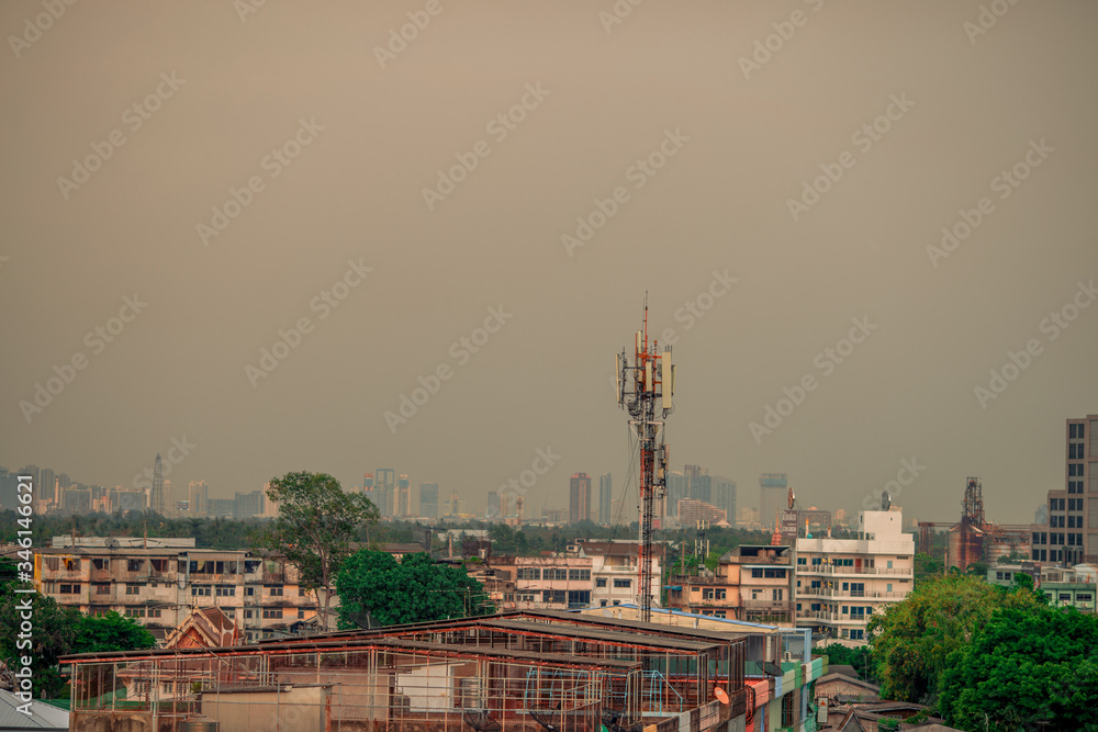 Blurred abstract background view Of bokeh lights from residences in the colorful capital city,with multicolored circular patterns,a beauty of art