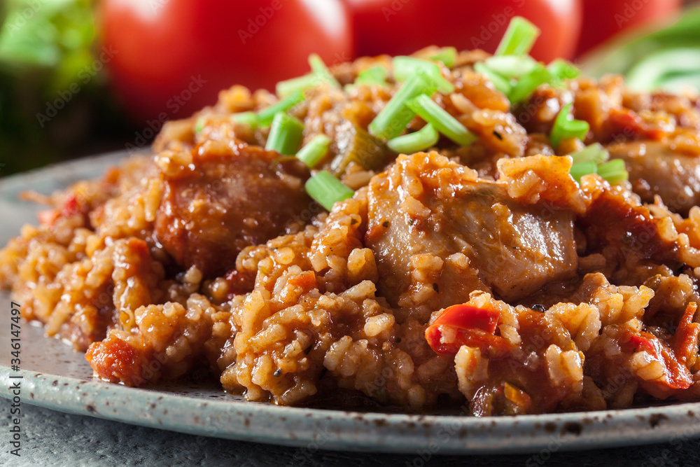 Chicken jambalaya - spicy rice with chicken a nd sausage Chicken jambalaya - spicy rice with chicken a nd sausage