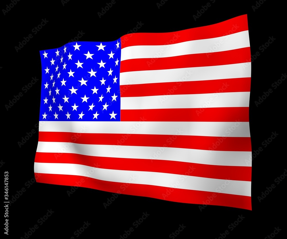 Fototapeta premium Waving flag of the United States of America on a dark background. Stars and Stripes. State symbol of the USA. 3D illustration