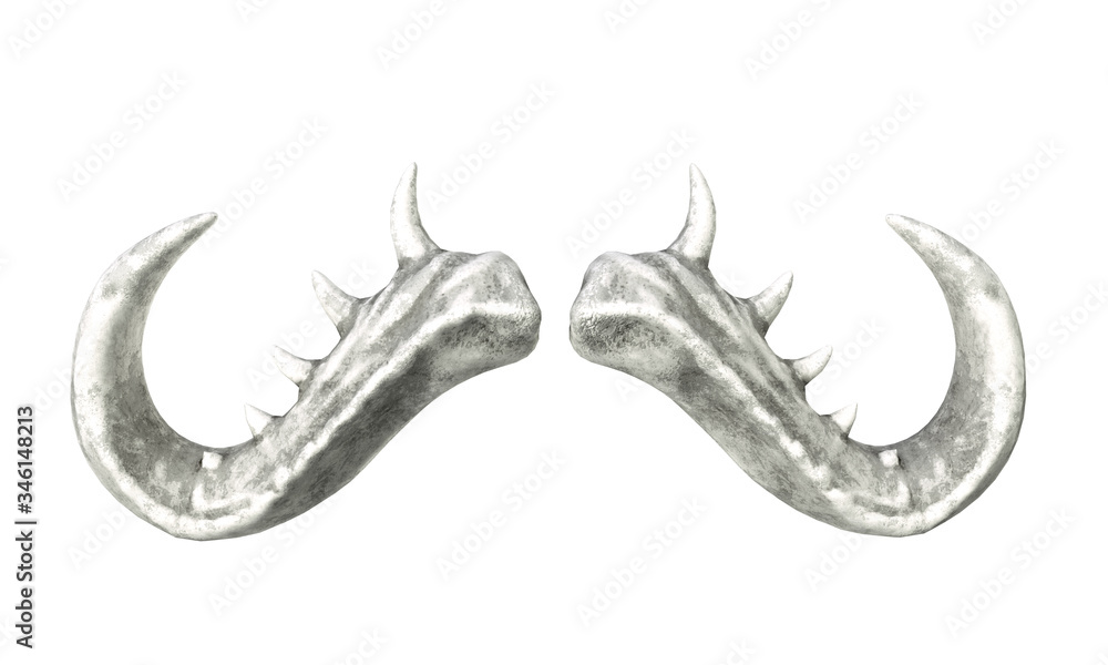 Fototapeta premium Horns for a bull, horns of a monster on a white background 3d render