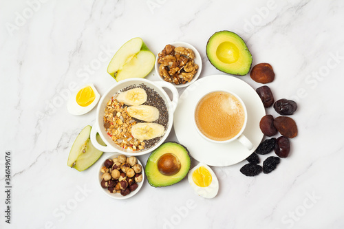healthy organic breakfast on a white background
