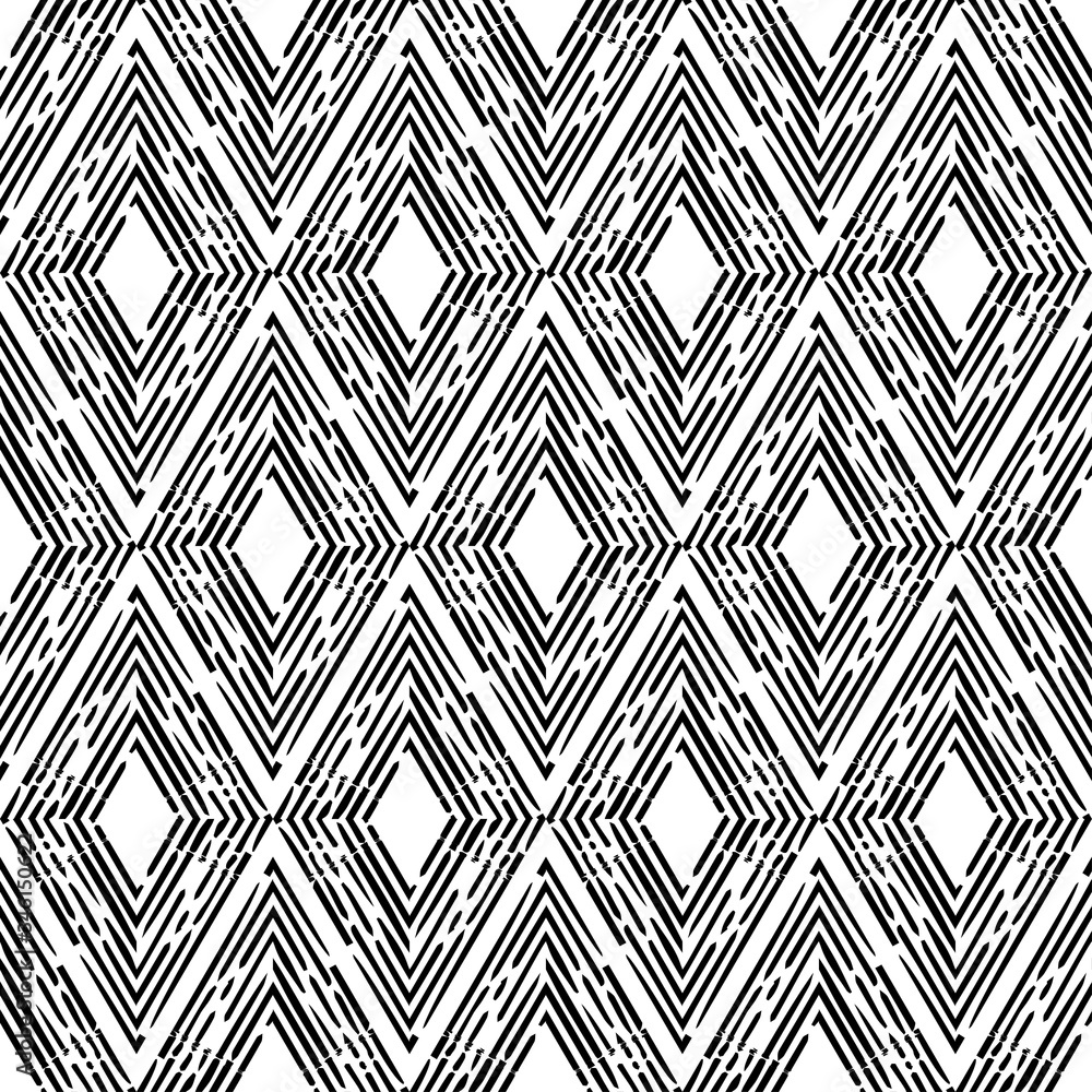 Engraving. Black and white seamless background. Ethnic boho ornament. Seamless background. Tribal motif. Vector illustration for web design or print.