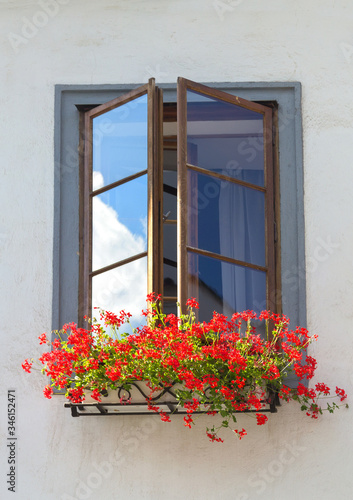 Window with flowers. Cesky Krumlov  Czech republic.