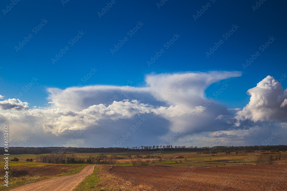 Landscape of cumulus snow cloud formation, dramatic view