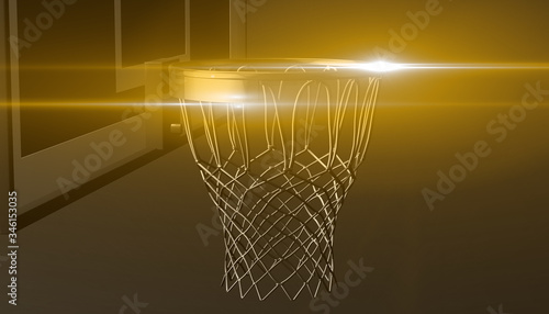 Silver net of a basketball hoop on various material and background  3d render