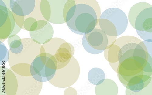 Multicolored translucent circles on a white background. Green tones. 3D illustration