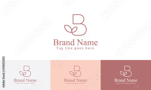Simple letter B logo with beautiful leaf