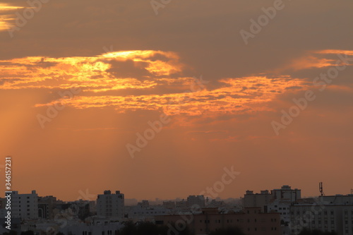 beautiful sunset over the muscat city.