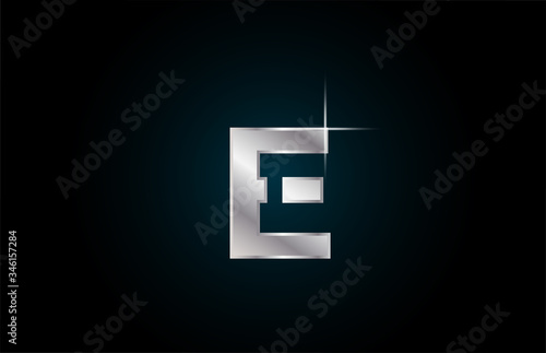E silver metal alphabet letter logo icon for business and company with spark design