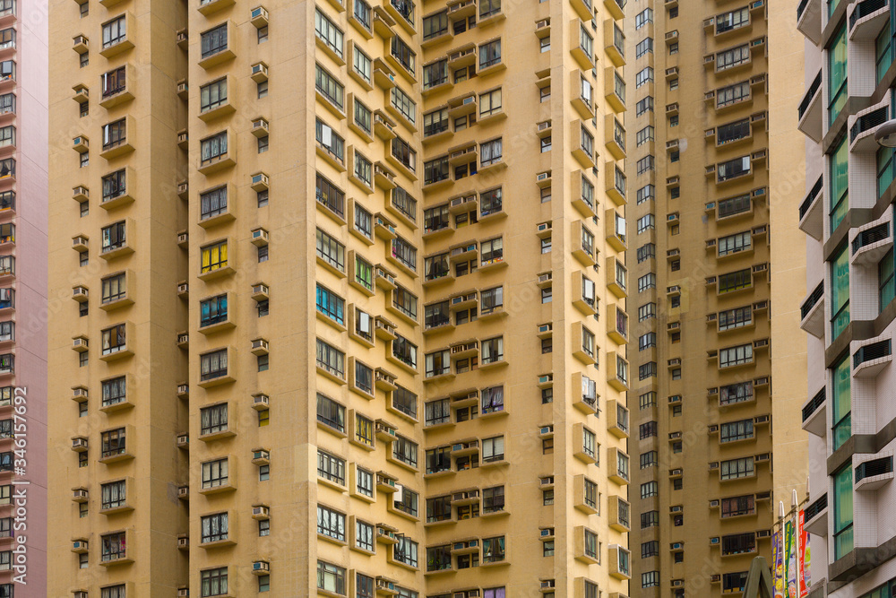 Hong Kong Island, Hong Kong, China, Asia - Close-up to a densely populated apartment building in Hong Kong.