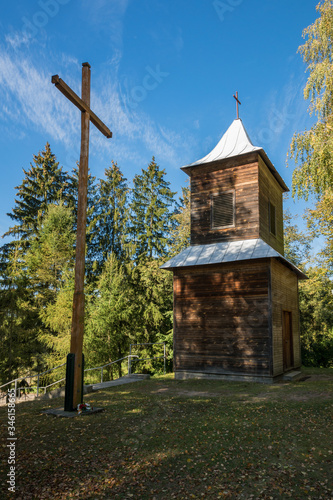 Obraz na płótnie Wooden church in Monkinie near Augustow, Podlaskie, Poland w salonie