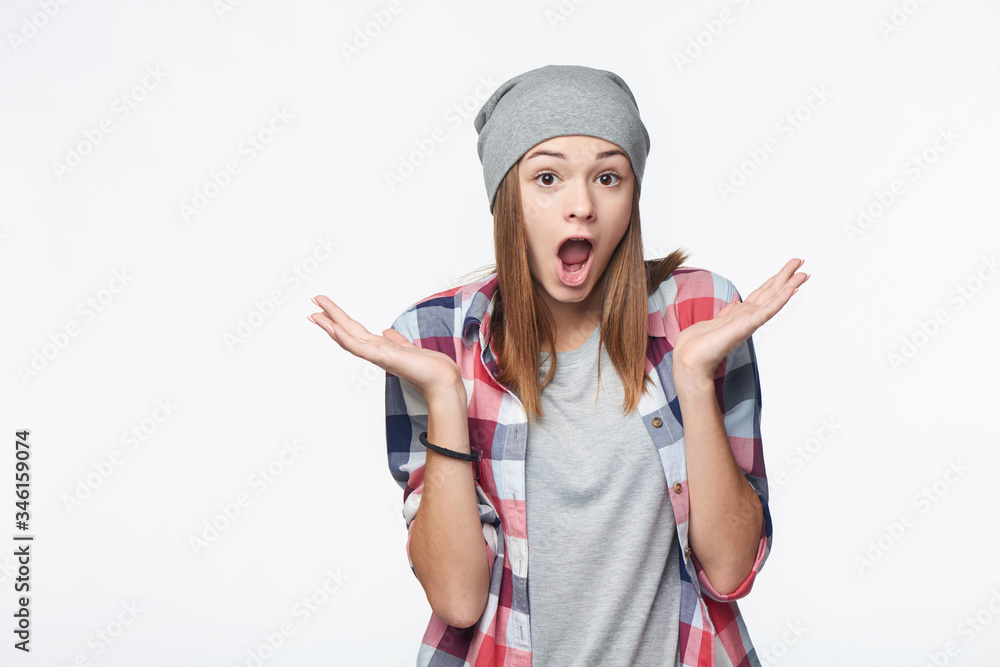 Excited surprised funky teen girl screaming Excited surprised funky teen girl screaming