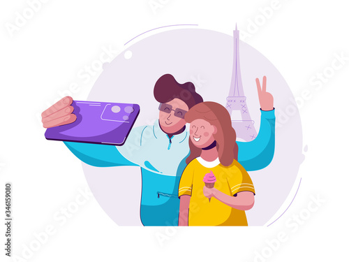 selfie photo in Paris with mobile camera