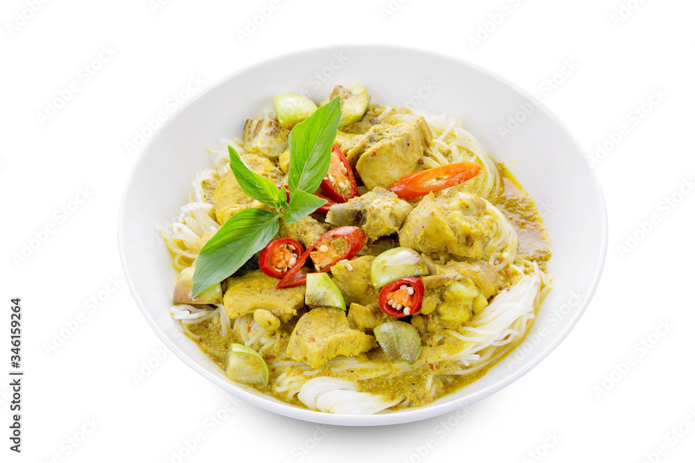 Green curry chicken with rice noodles