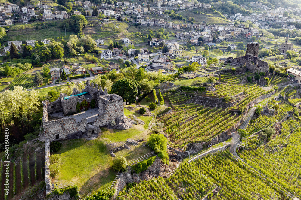 Sondrio - Valtellina (IT) - Castel Grumello and vineyards, view to the west